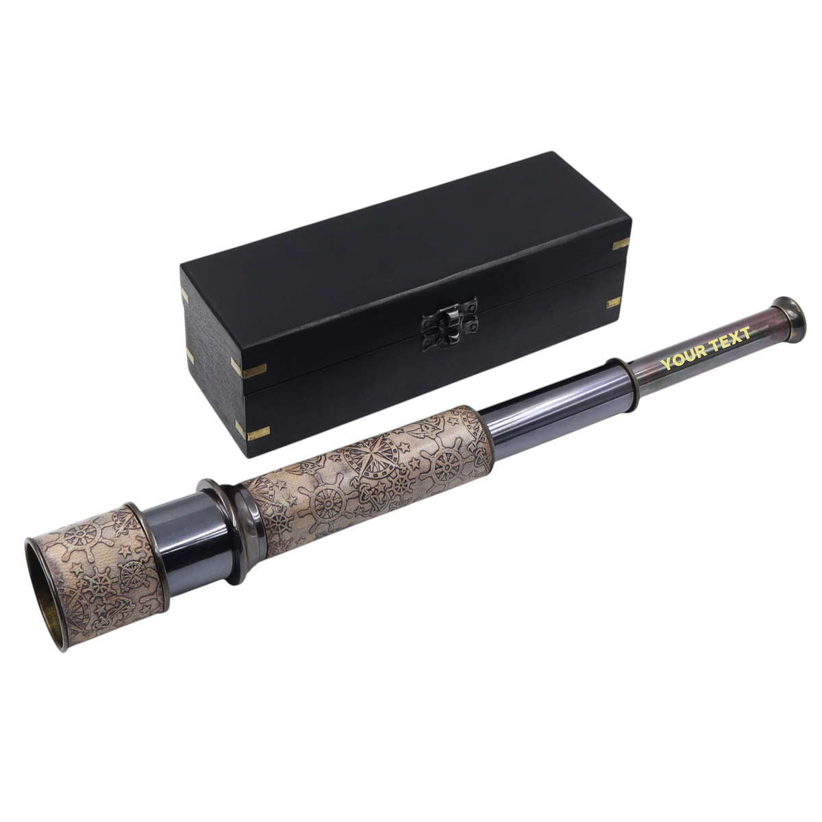 Personalised 16-Inch Gunmetal & Leather Telescope
