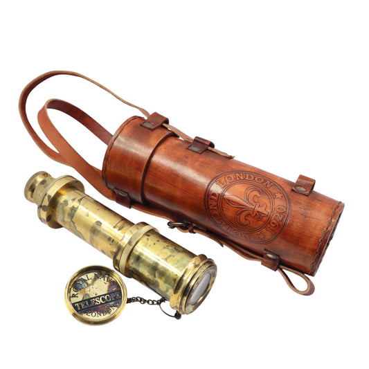 Brass Handheld Antique Finish Telescope with Leather Case