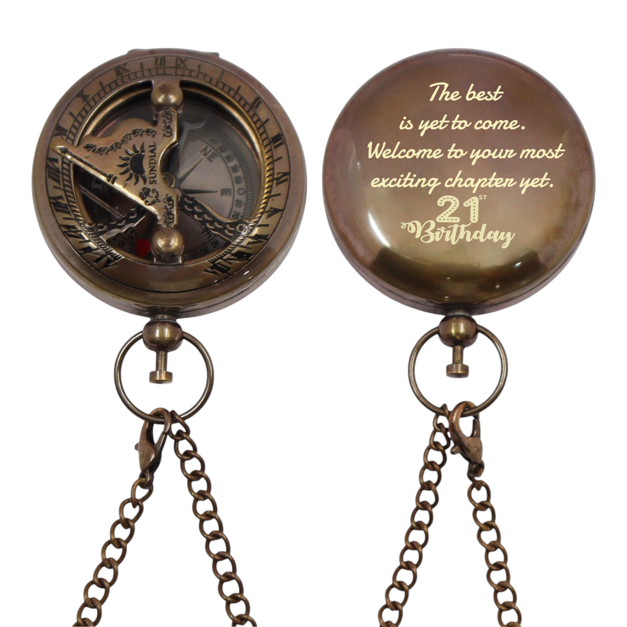 Personalised 2-Inch Gunmetal Sundial Compass for 21st Birthday