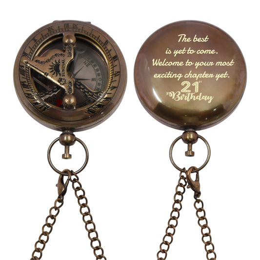 Personalised 2-Inch Gunmetal Sundial Compass for 21st Birthday