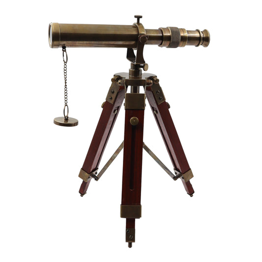 Engraved Bronze Nautical Telescope with Tripod Stand