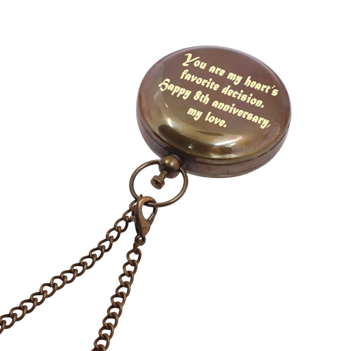 Custom 8th Anniversary Bronze Pocket Sundial Compass