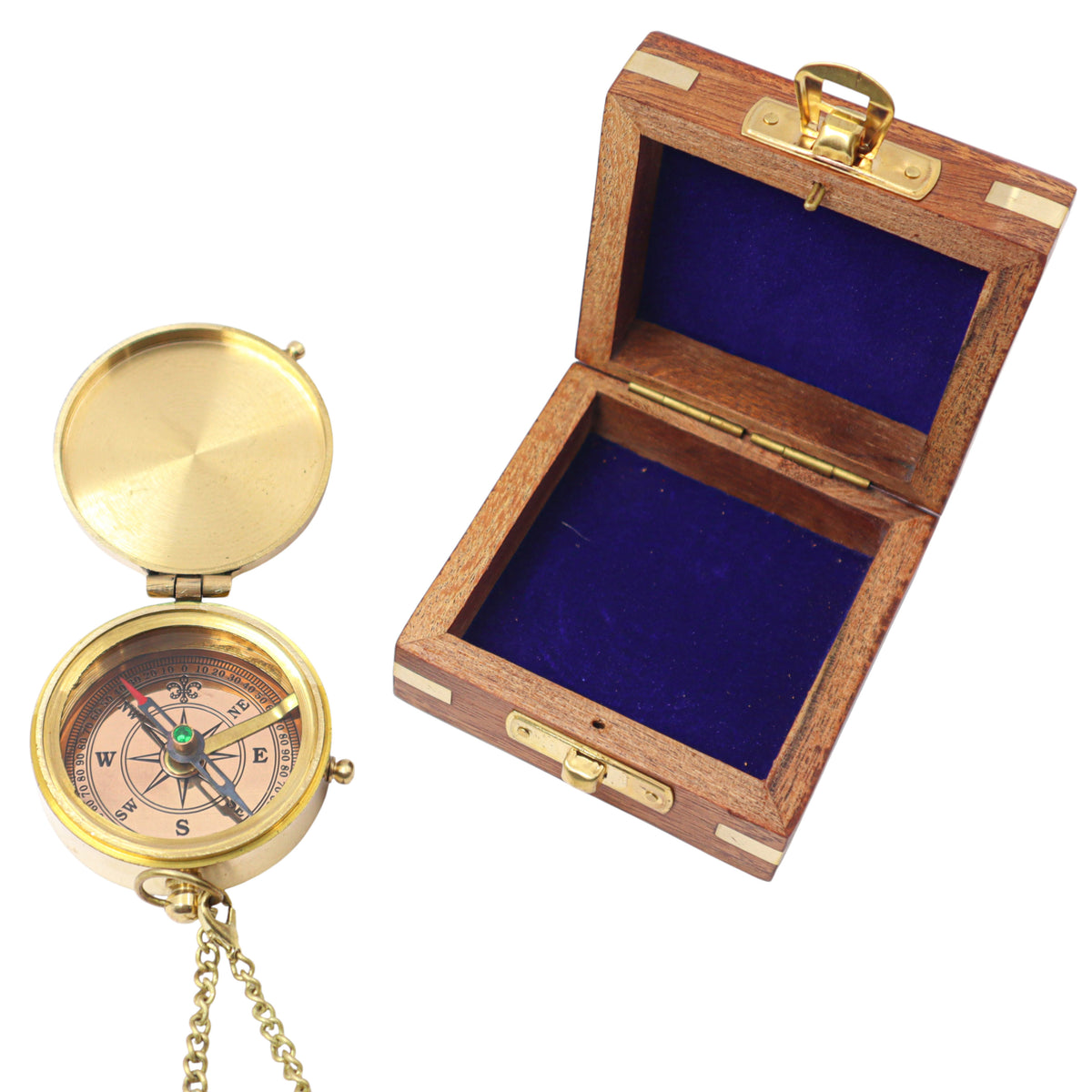Personalised Victoria Flat Compass with Wooden Box