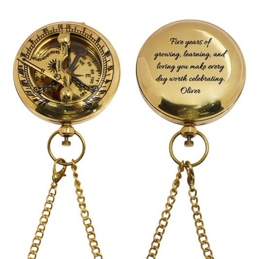 Personalised 2-Inch Sundial Compass for 5th Wood Anniversary Gift