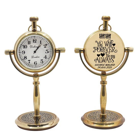 Personalised Brass Desk Clock for 10th Anniversary Gift