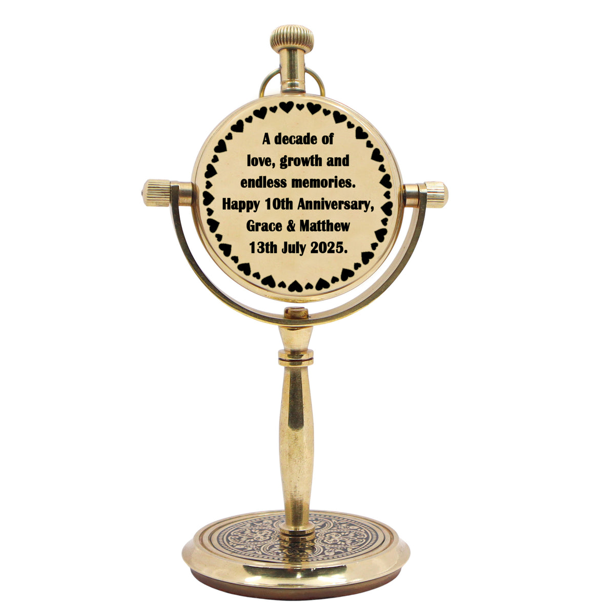 Personalised Brass Desk Clock for 10th Anniversary Gift