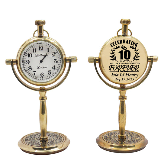 Personalised Brass Desk Clock for 10th Anniversary Gift