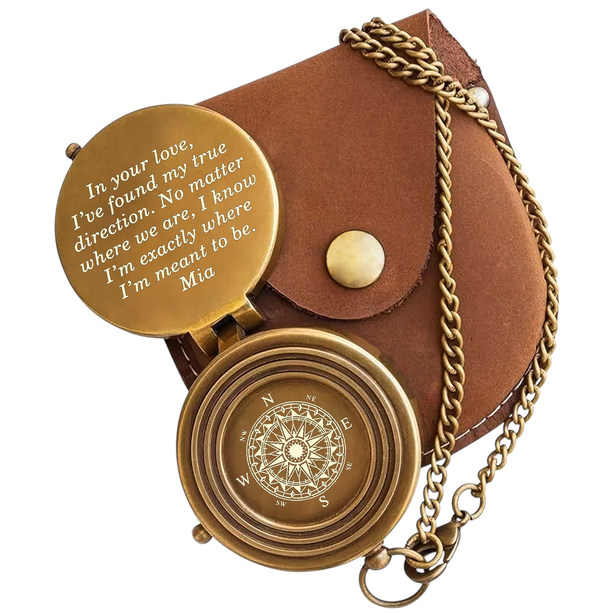 Personalised Bronze Compass with Leather Case
