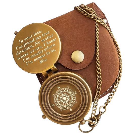 Personalised Bronze Compass with Leather Case