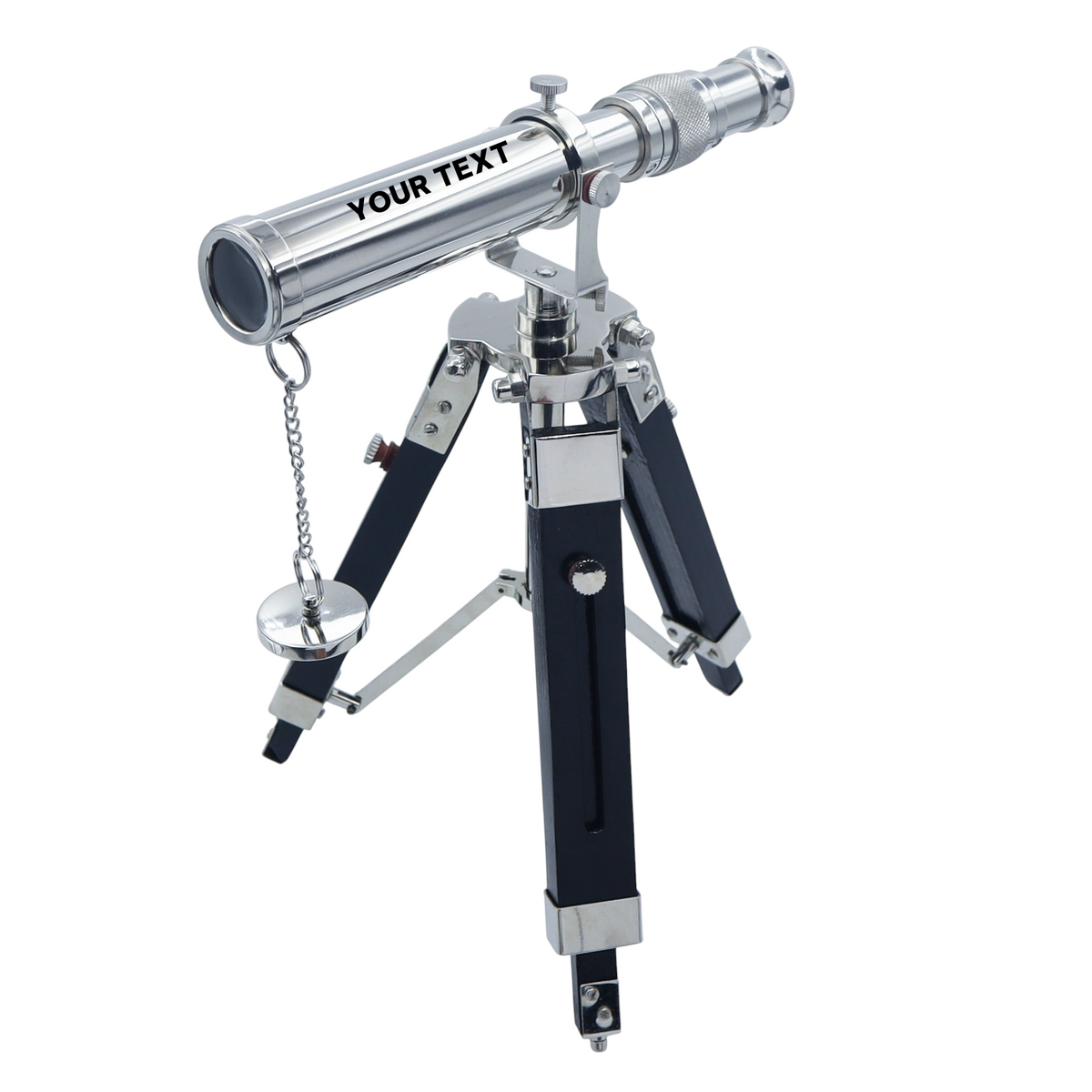 Personalised Chrome Telescope with Black Wooden Tripod