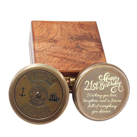 Custom Engraved Calendar Compass Gift for 21st Birthday