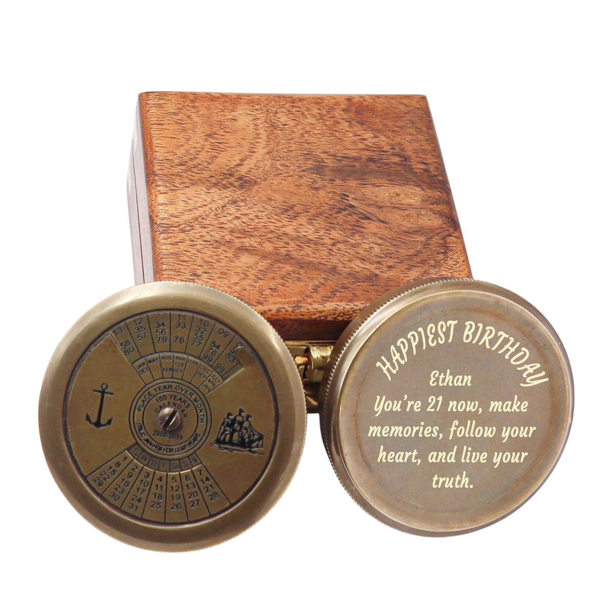 Custom Engraved Calendar Compass Gift for 21st Birthday