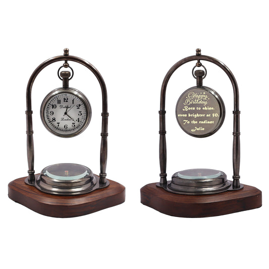 Personalised 50th Birthday Desk Clock with Compass