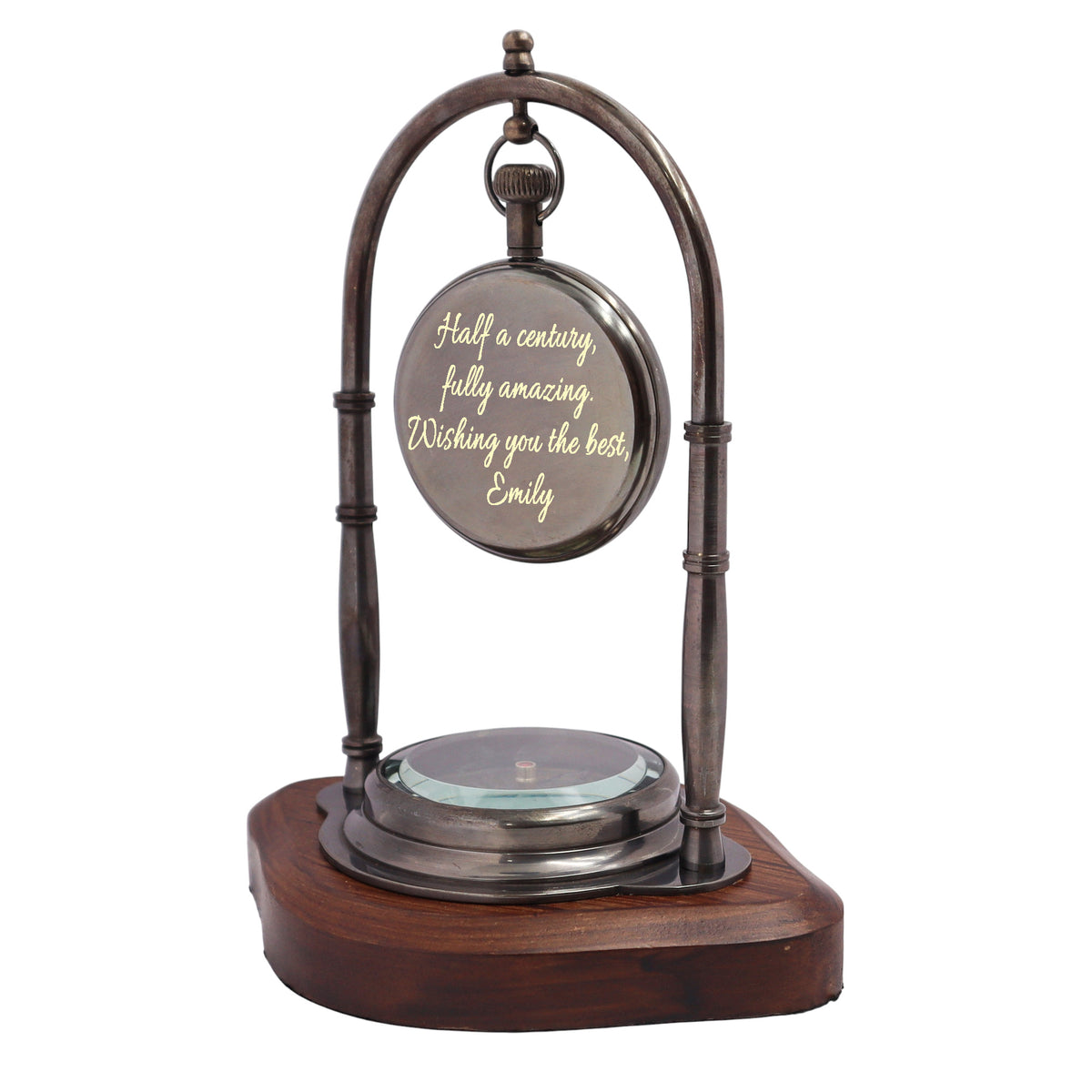 Personalised 50th Birthday Desk Clock with Compass
