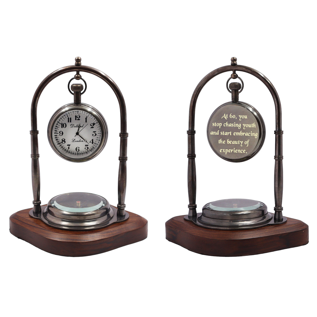 Custom Engraved 60th Birthday Desk Clock with Compass