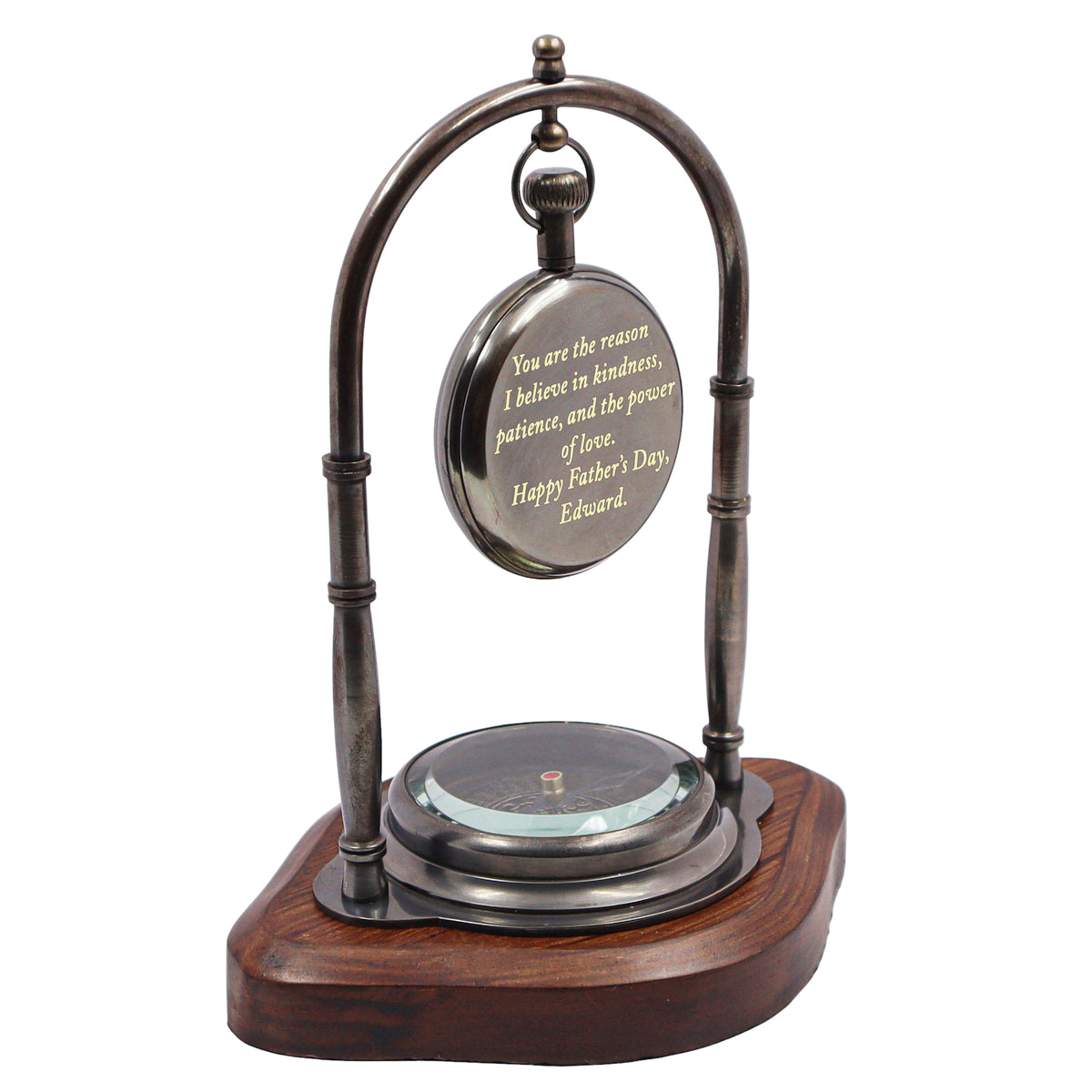 Engraved Desk Clock with Compass Father's Day Gift