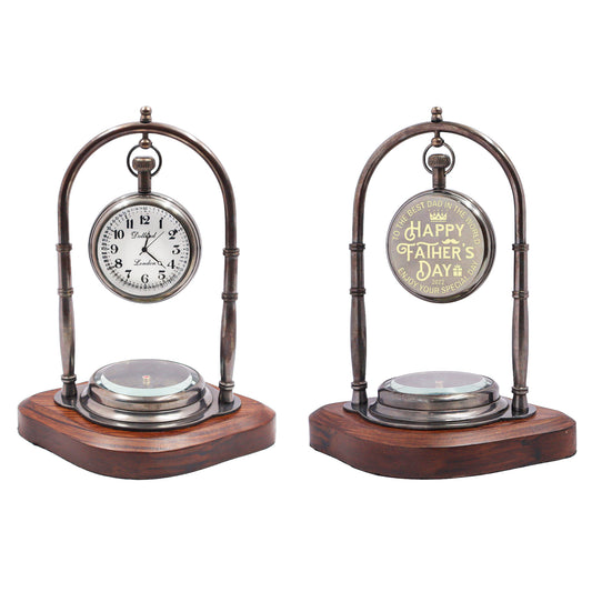 Engraved Desk Clock with Compass Father's Day Gift