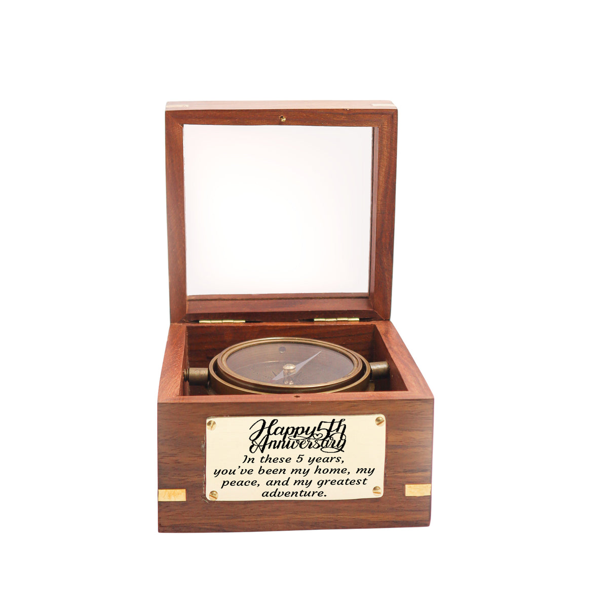 5th Anniversary Gift Personalised Brass Gimbal Compass