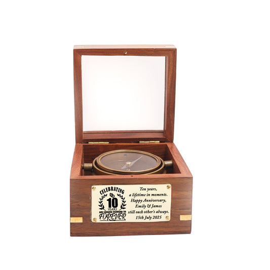 Custom Engraved 10th Anniversary Gift Brass Gimbal Compass
