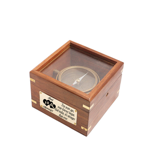 Custom Engraved 10th Anniversary Gift Brass Gimbal Compass