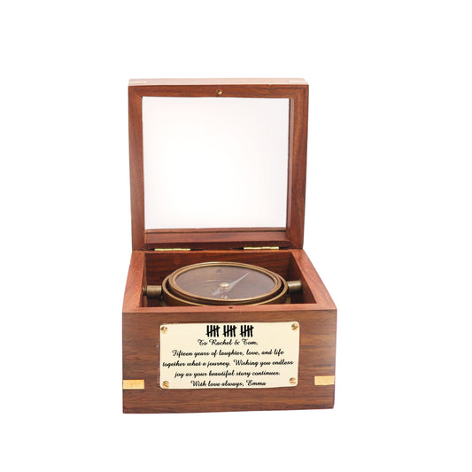 Custom Engraved 15th Anniversary Gift Brass Gimbal Compass