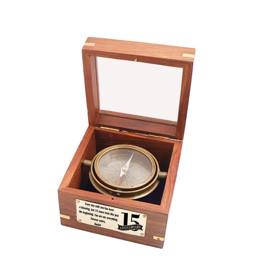Custom Engraved 15th Anniversary Gift Brass Gimbal Compass