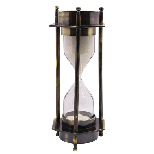 Bronze Hourglass with White Sand and Compass