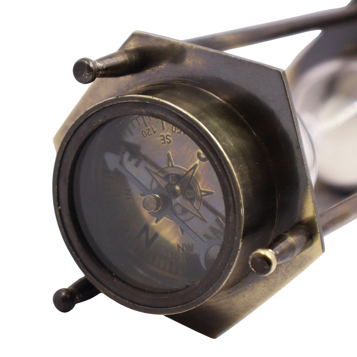 Bronze Hourglass with White Sand and Compass