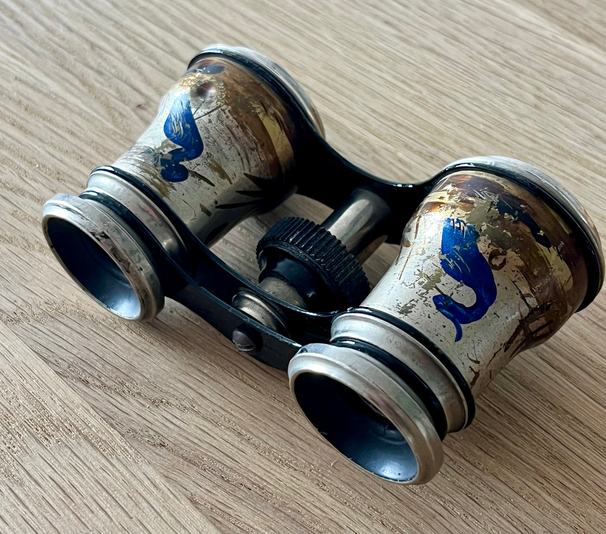 Hand Painted Blue Heron Bird Enamel Opera Binoculars