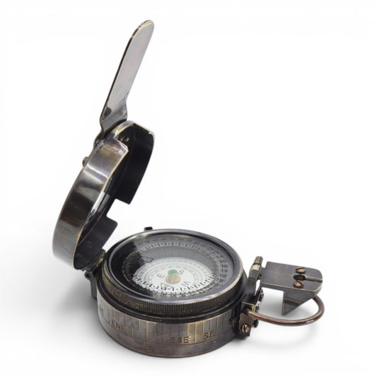 Personalised Military Gunmetal Prismatic Compass with Wooden Box