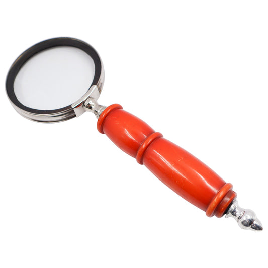 Vintage Style Magnifying Glass with Red Handle and Brass Base