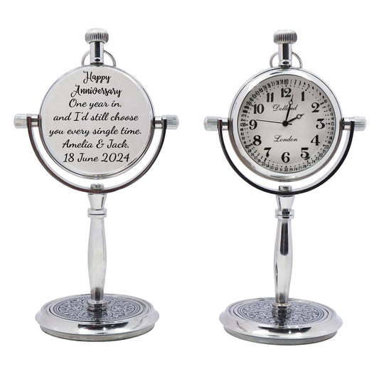 Personalised 1st Anniversary Silver Colour Desk Clock