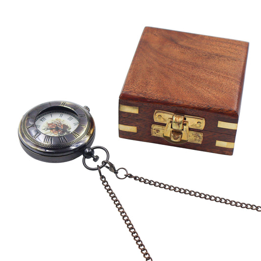 Personalised Black Skeleton Pocket Watch