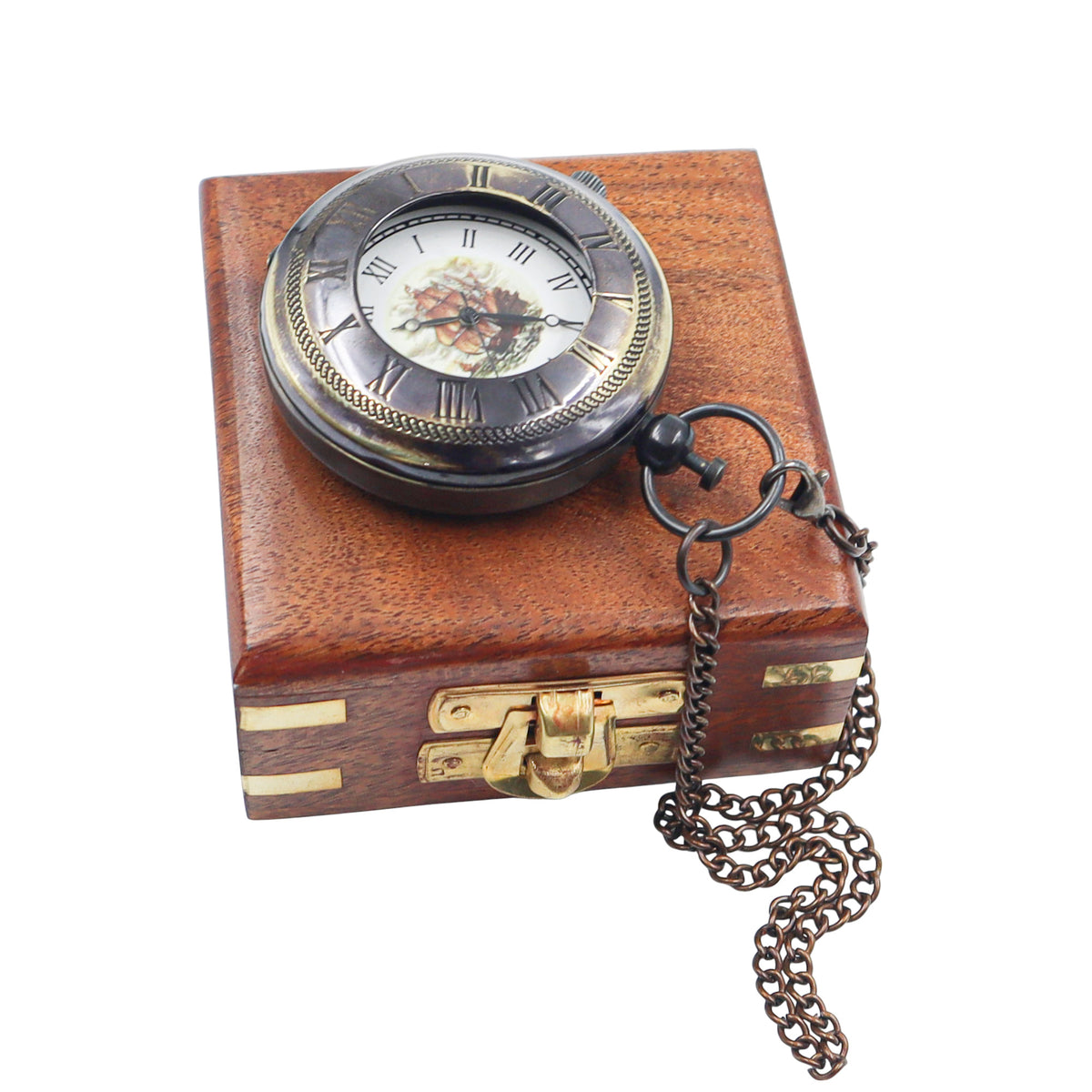 Personalised Black Skeleton Pocket Watch