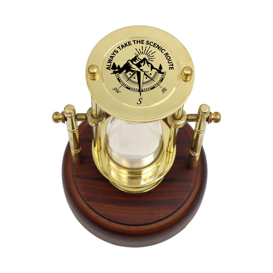 Custom 3 Minute Hourglass with Wooden Base & Compass