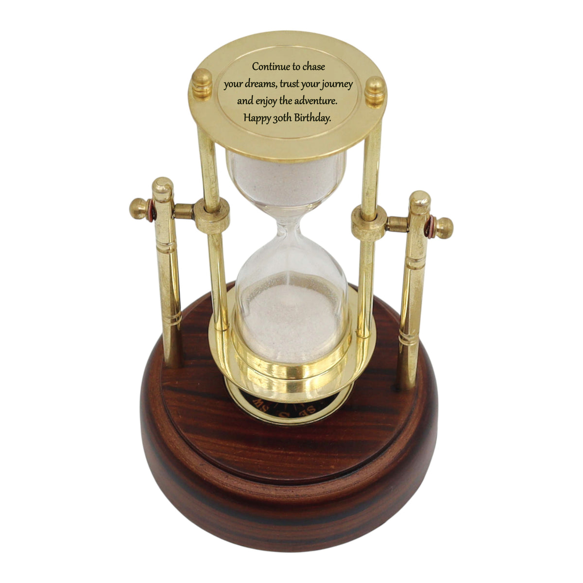 Custom 3 Minute Hourglass with Wooden Base & Compass