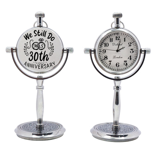 Custom Engraved Chrome Desk Clock for 30th Anniversary