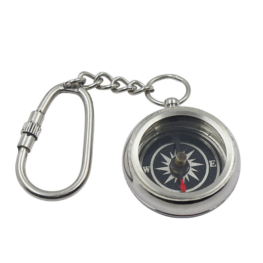 Personalized Chrome Compass Keyring