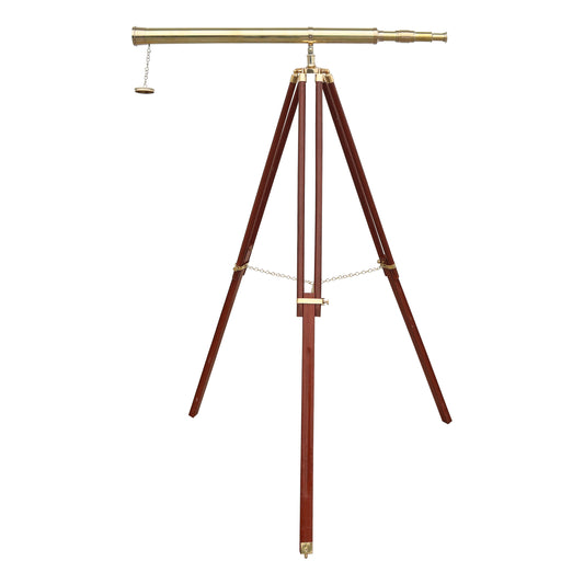 Adjustable 60-Inch Brass Floor Telescope with Wooden Tripod