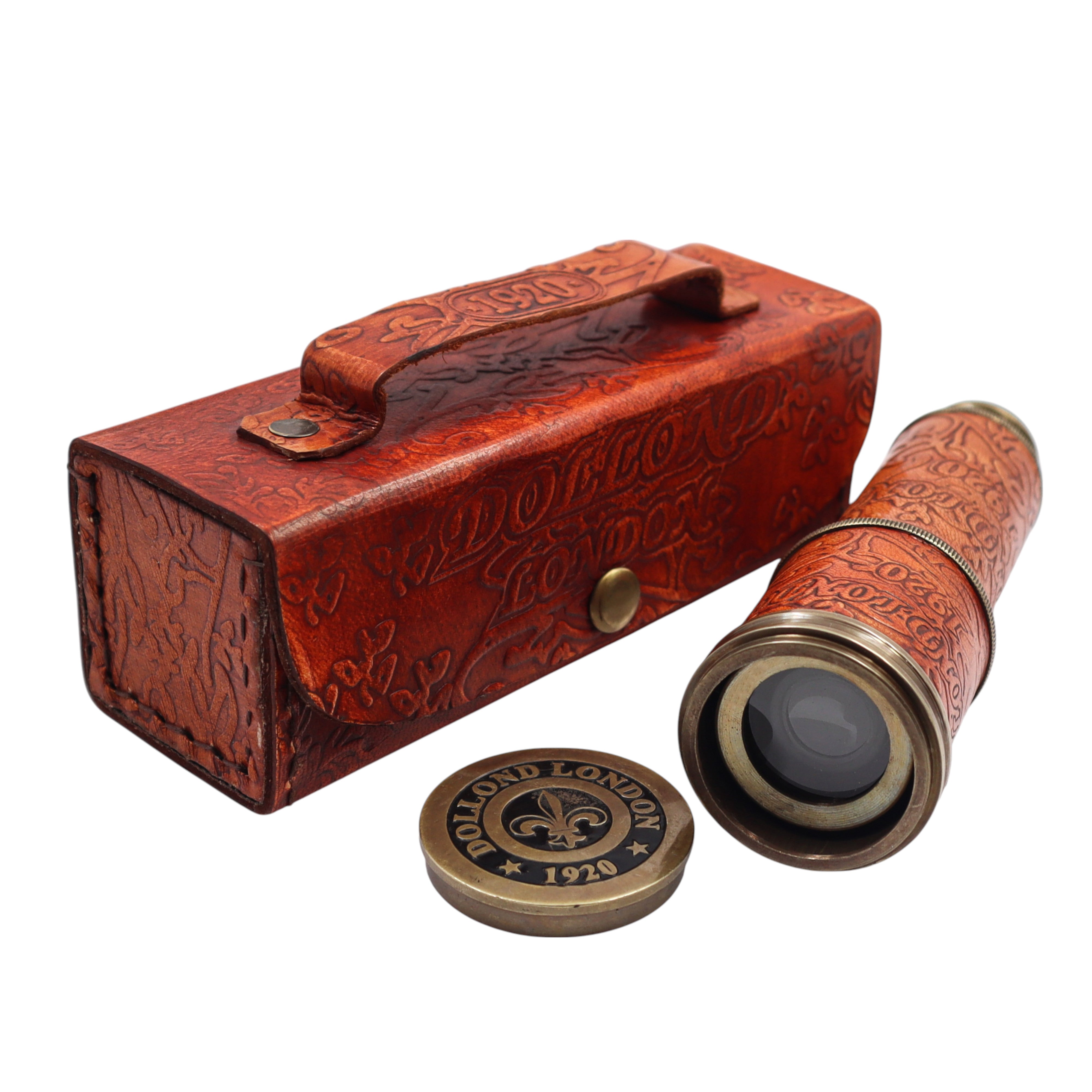 Brass Marine Dollond London Telescope with Leather Case