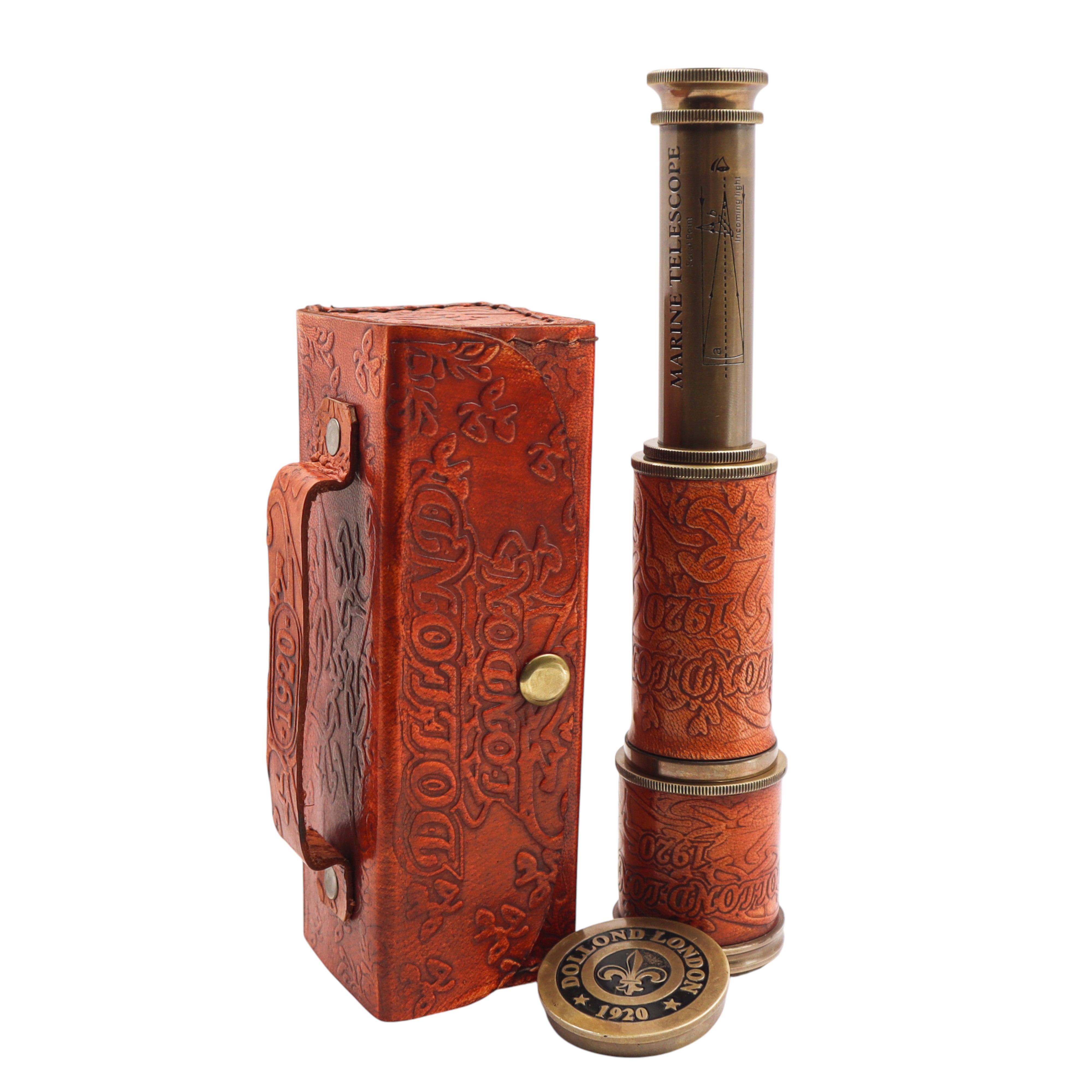 Brass Marine Dollond London Telescope with Leather Case