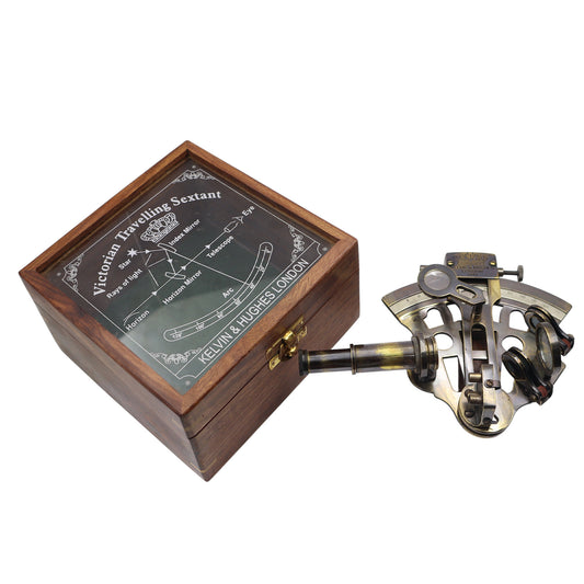 Personalised Gunmetal Sextant with Wooden Box