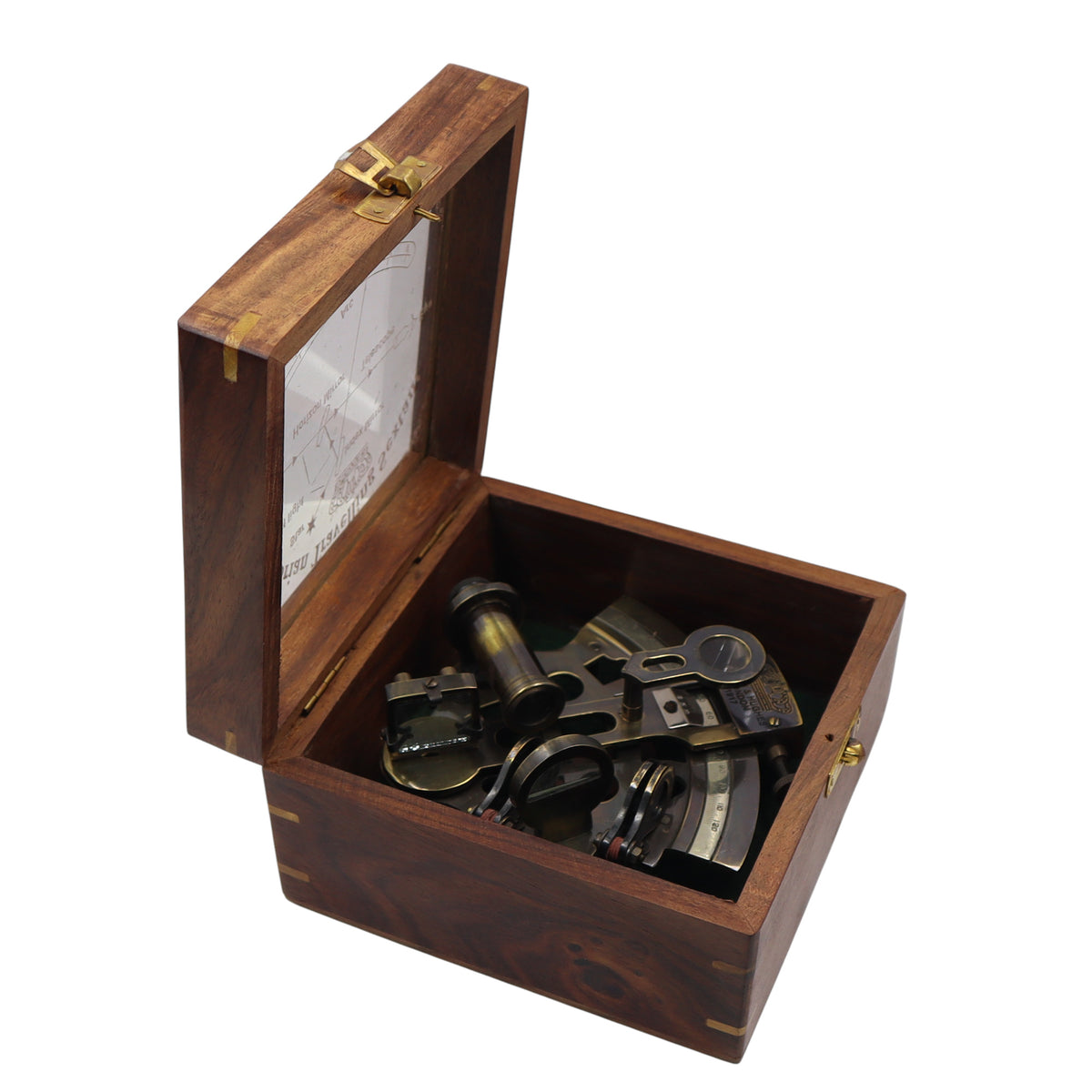 Personalised Gunmetal Sextant with Wooden Box