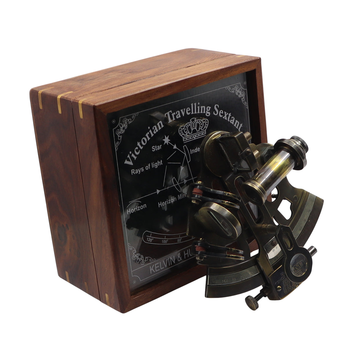 Personalised Gunmetal Sextant with Wooden Box