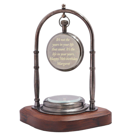 Custom Engraved 70th Birthday Desk Clock with Compass