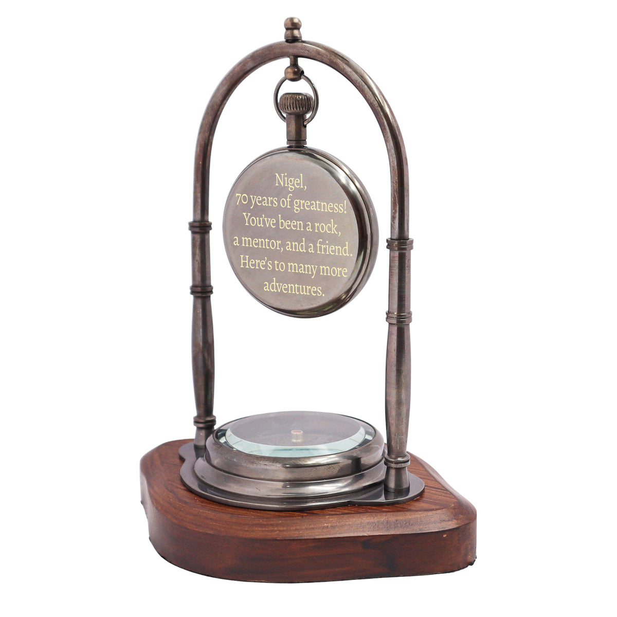 Custom Engraved 70th Birthday Desk Clock with Compass