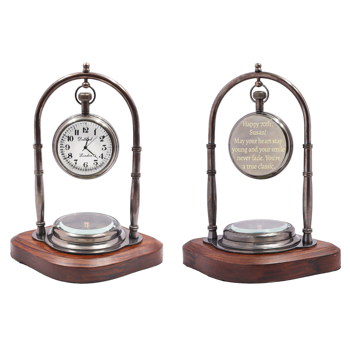 Custom Engraved 70th Birthday Desk Clock with Compass