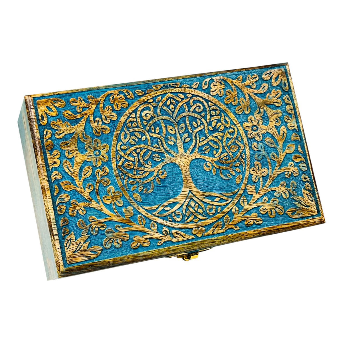 Blue Tree of Life Wooden Chest
