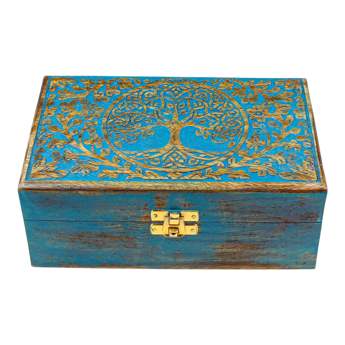 Blue Tree of Life Wooden Chest