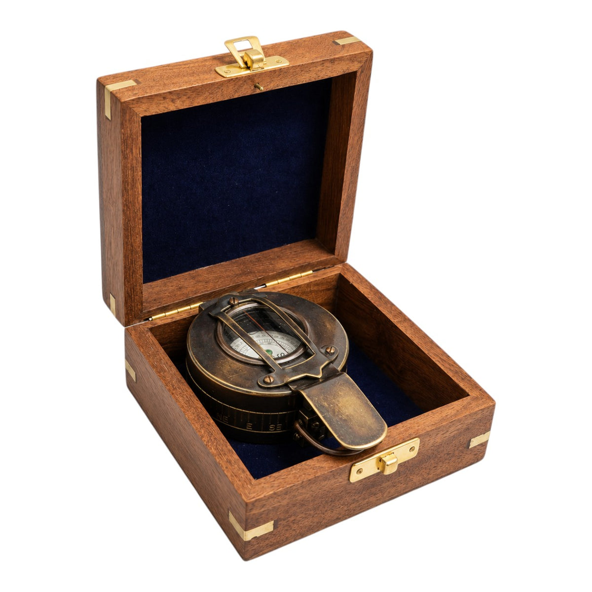 Personalised Military Gunmetal Prismatic Compass with Wooden Box